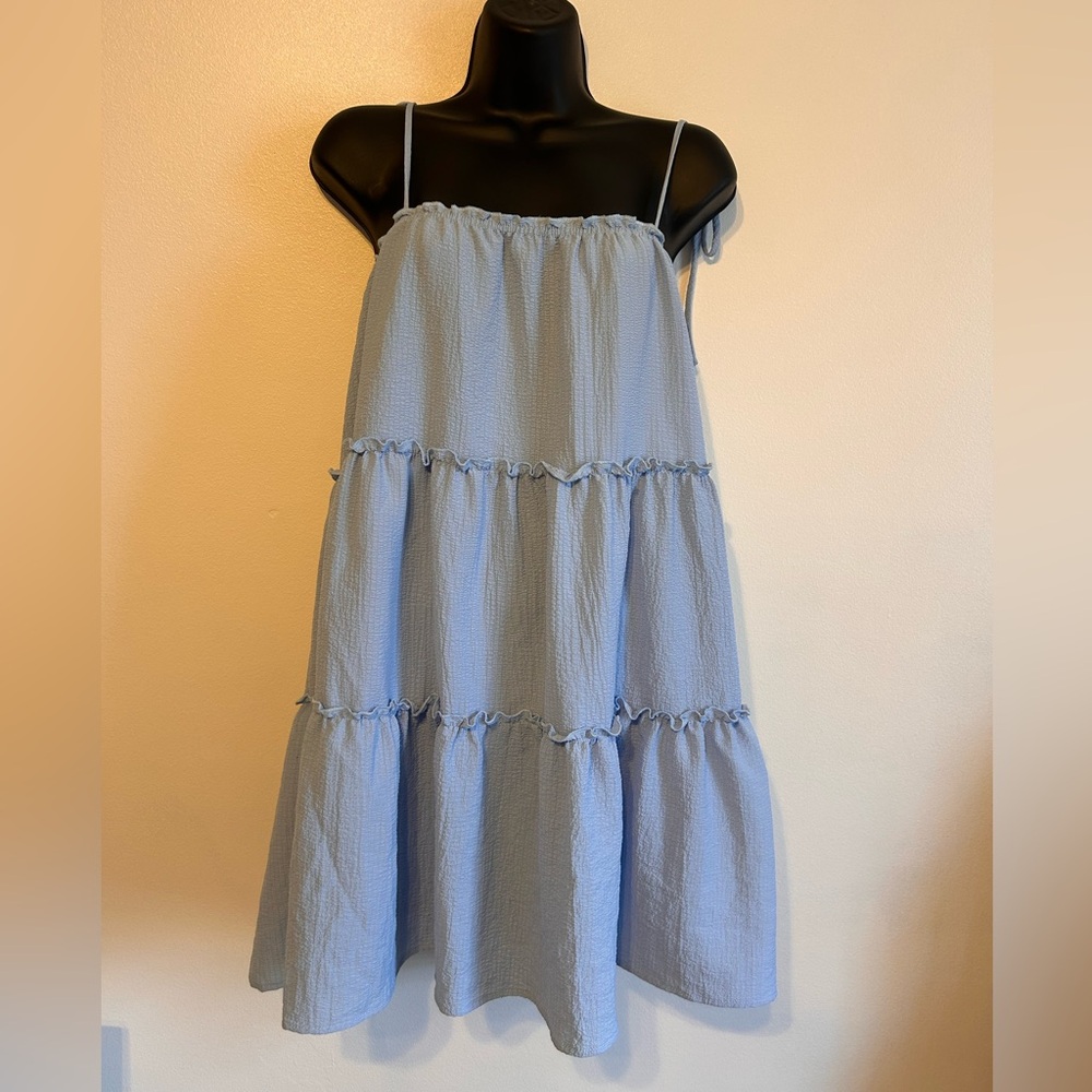 HYFVE Light Blue Tiered Tie-Shoulder Mini Dress